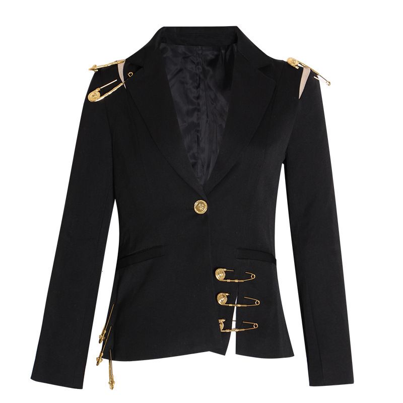Women's Shoulder Mesh Stitching Pin Decoration Long-sleeved Slim-fit Slimming Small Suit Jacket Women's Fashion_desvips.com