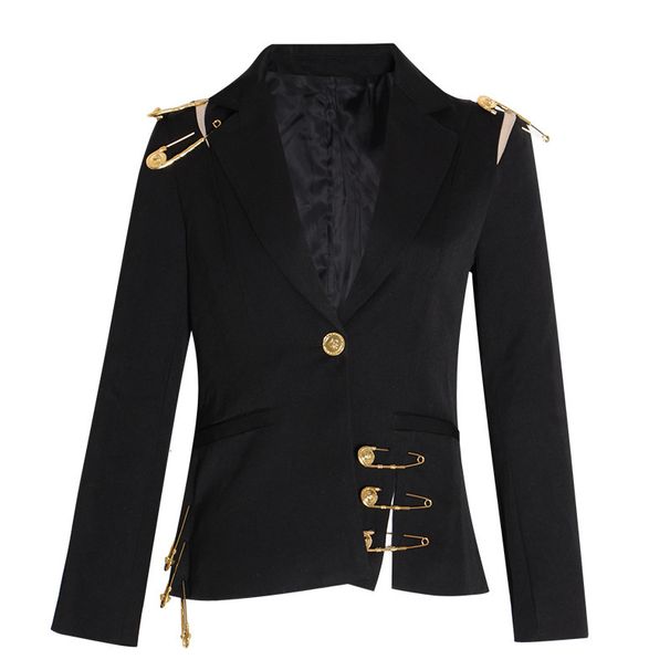 Women's Shoulder Mesh Stitching Pin Decoration Long-sleeved Slim-fit Slimming Small Suit Jacket Women's Fashion_desvips.com