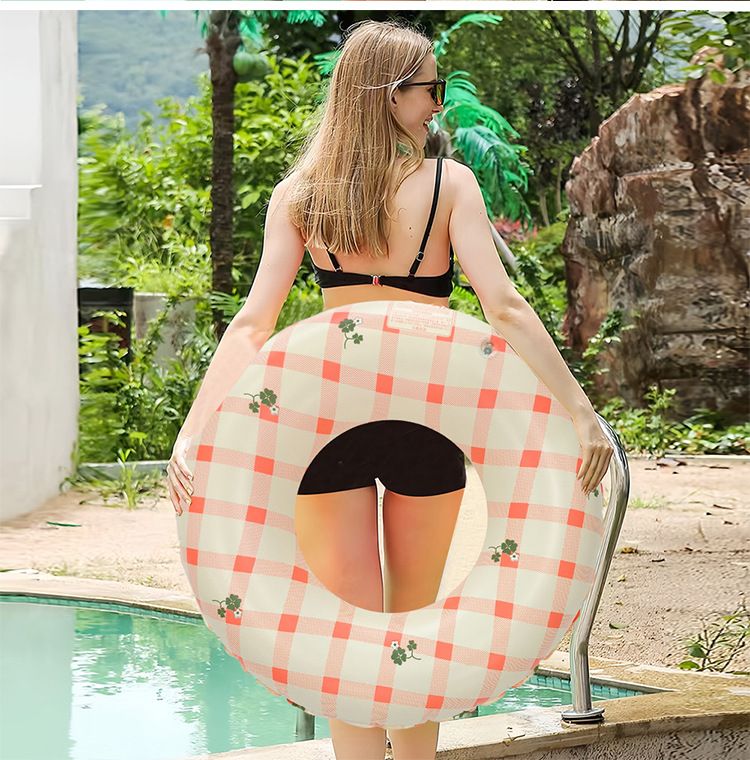 Eco-Friendly PVC Checkered Pool Float - Extra Thick & High Buoyancy Inflatable Swim Ring (Non-Toxic Max 330lbs Water Play Includes Repair Patch)_desvips.com