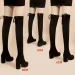 artificial Suede Autumn Zipper Elastic Knee Boots Womens Lace High Heels Black Botas Drone 240911_desvips.com