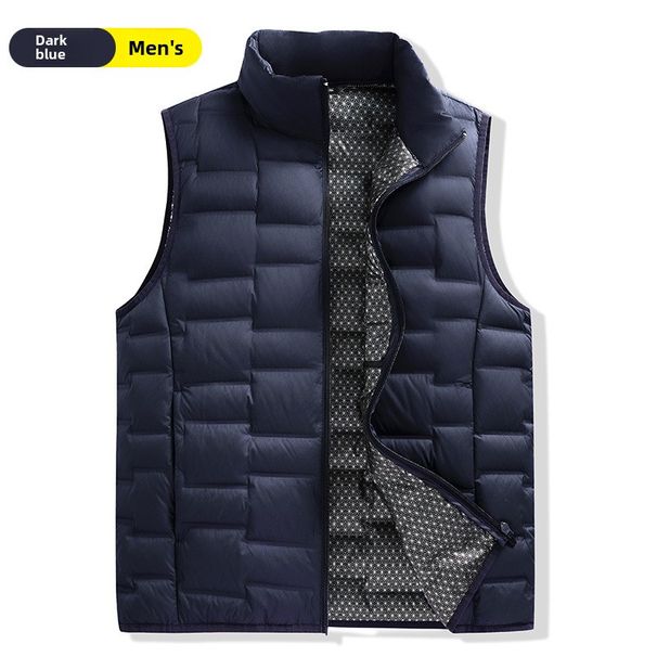 Men 2024 Autumn Winter New Stand Collar Inner Layer Warm Vest Lightweight Down Jacket Women_desvips.com