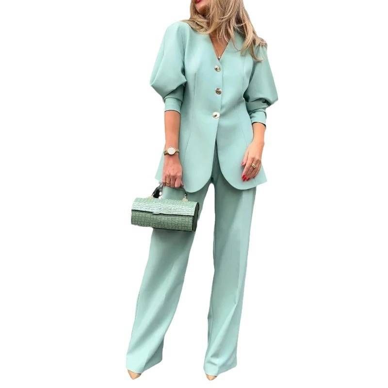 Women's Clothing fashion solid color lantern sleeve loose suit temperament commuting suit_desvips.com