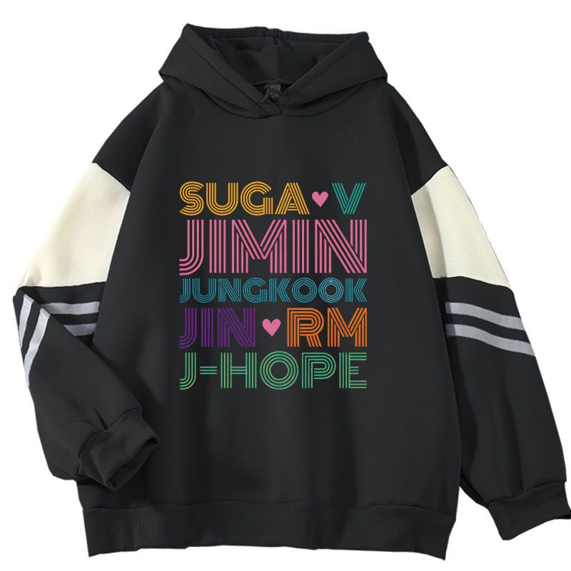 New Autumn And Winter Fleece Loose Hooded Sweatshirt Color Blocking_desvips.com