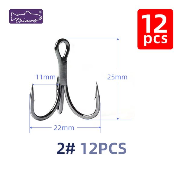 12pcs Chinook Fishing Hooks Treble 4X Strong High Carbon Steel Sea Fishing Hooks For Hard Lures Freshwater Saltwater_desvips.com