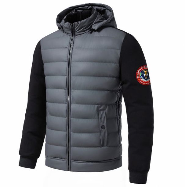 Cross-border Men's Short Cotton-padded Jacket Stand-up Collar Fashion Splicing Cuffs Tiger Head Badge Hooded Casual Sports Trendy Jacket_desvips.com