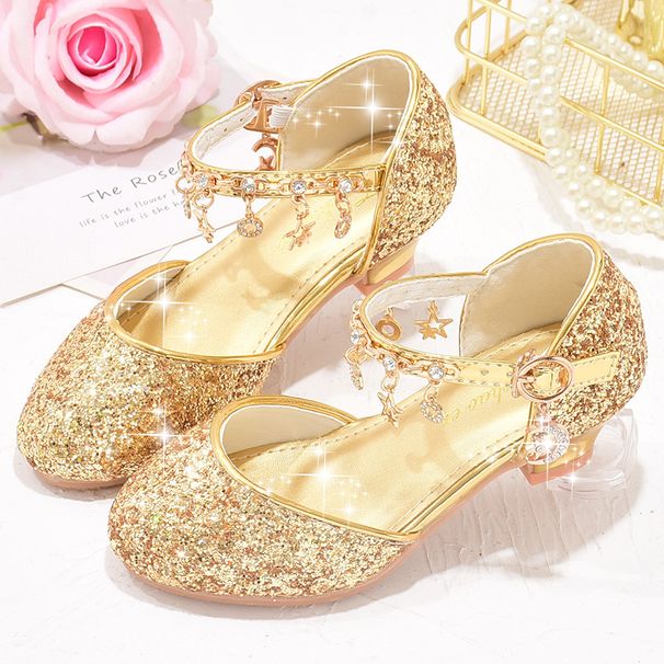 Girls shoes Children glitter performance high heels gold powder silver four seasons children princess glass shoes_desvips.com