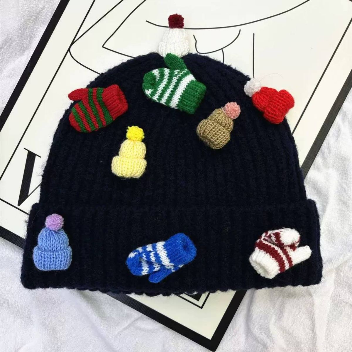 Gloves Decoration Christmas For Women Autumn Winter Japanese Style Cute Warm Knitted Headwrap Cold Hat_desvips.com