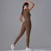 New Solid Color Zipper Tight High Elastic Short Sleeve Sports Fitness Running Nine-point Jumpsuit Long Pants Yoga Wear_desvips.com