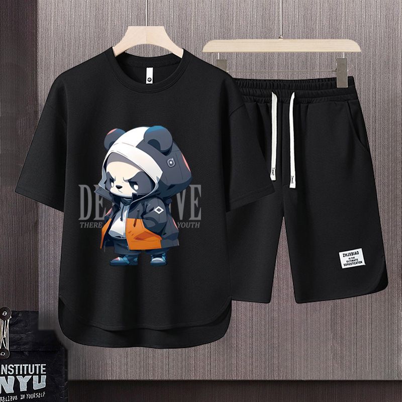 Men's Clothing 2024 Waffle Casual Summer Suit Men's Loose Teen Short sleeved T shirt Shorts Handsome Two piece Suit_desvips.com