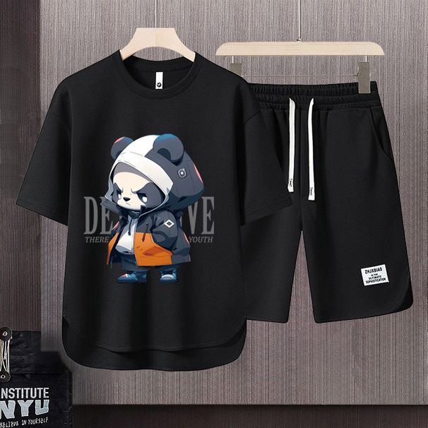 Men's Clothing 2024 Waffle Casual Summer Suit Men's Loose Teen Short sleeved T shirt Shorts Handsome Two piece Suit_desvips.com