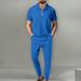 2025 Spring And Autumn New Men's Solid Color Suit Waffle Collar Short Sleeve Zipper Long Pants Set_desvips.com