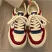 Womens Red Blue Star Patch Sneakers Thick Rope Laces Low Top Casual Shoes_desvips.com