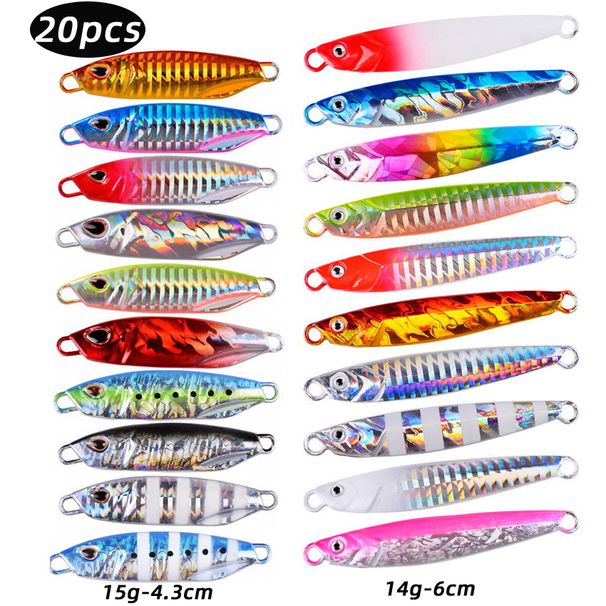 20pcs Quality Metal Cast Jig Spoon Set 20g 30g 40g 60g Shore Casting Jigging Fish Sea Bass Fishing Lure Artificial Bait_desvips.com