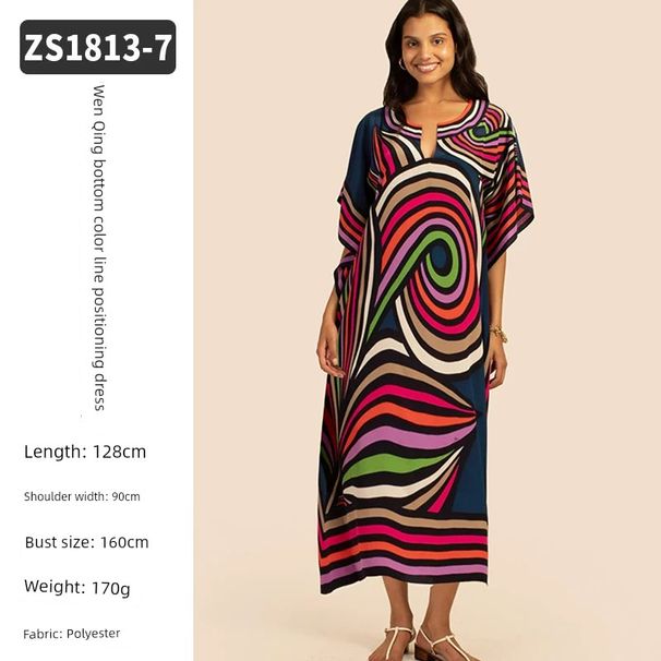 2023 New Positioning Print Long Sleeve Loose Plus Size Blouse Beach Bikini Swimsuit Outwear Sun Protective Clothes Coat_desvips.com