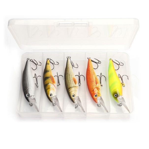 VTAVTA 5PCS 80mm 11.6g Black Minnow Fishing Lures Floating Wobblers Hard Plastic Bait For Bass Pike Crankbait Tackle With Box_desvips.com