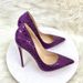 Purple snake skin patterned socialite high 12CM pointed thin heels shallow mouth single soft leather women's shoes_desvips.com