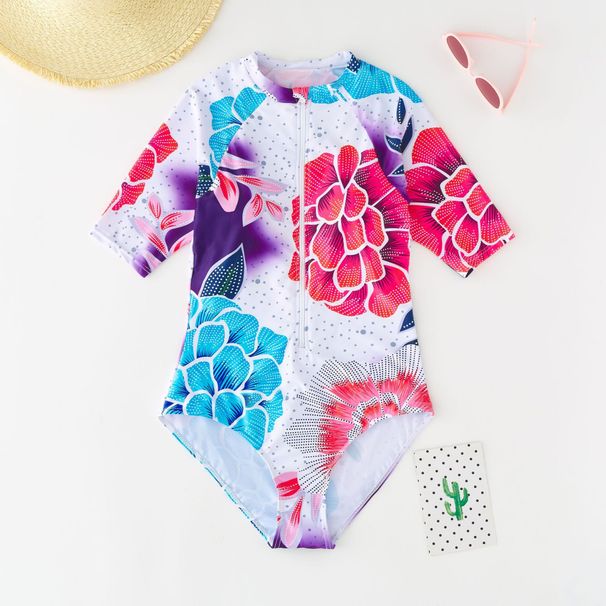 European And American Foreign Trade Cross-border Floral One-piece Sun-protective Women's Swimsuit, Diving Suit,_desvips.com