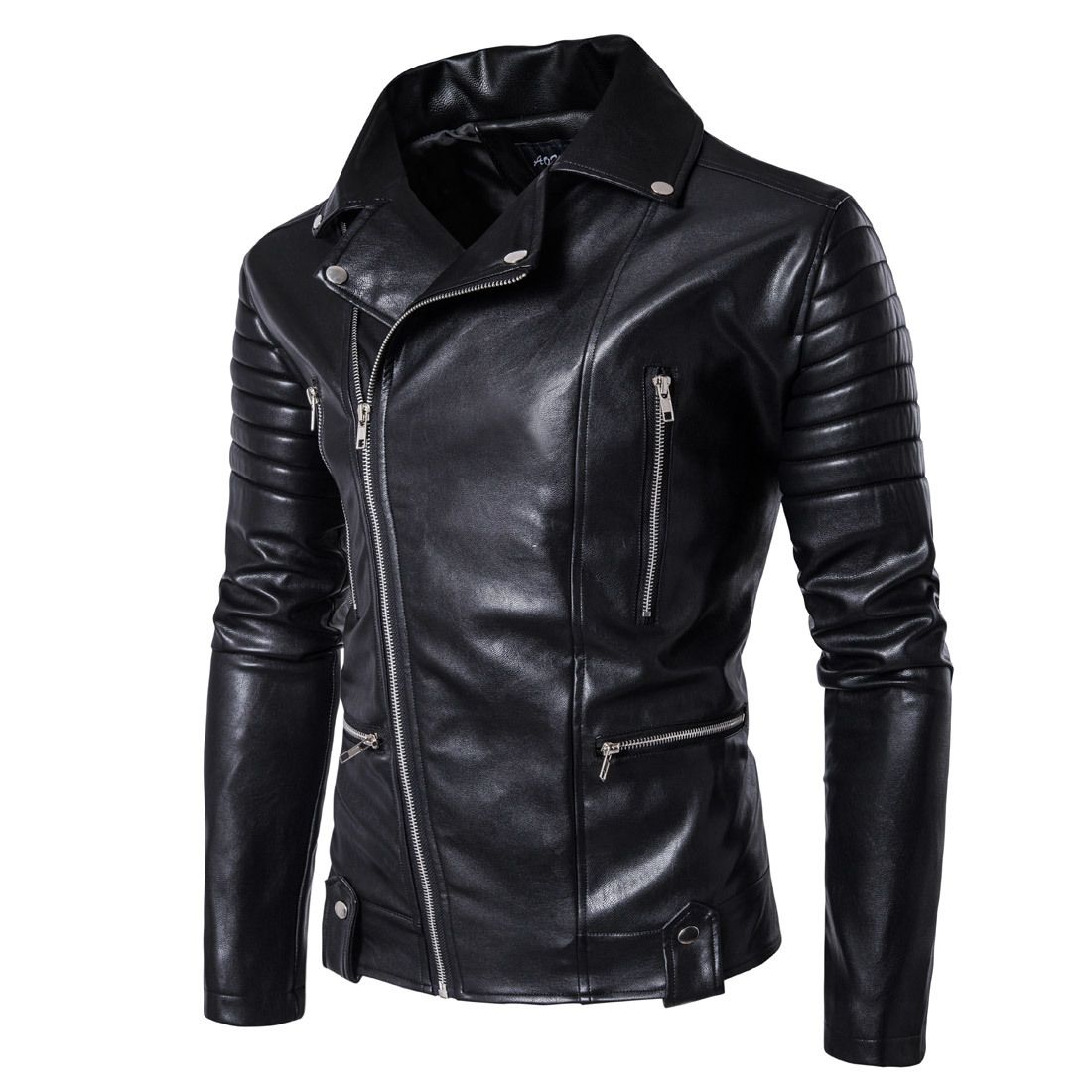 Men's Clothing New Men's Motorcycle Leather Jacket Multi zipper Men's Leather Jacket 1800 B003_desvips.com
