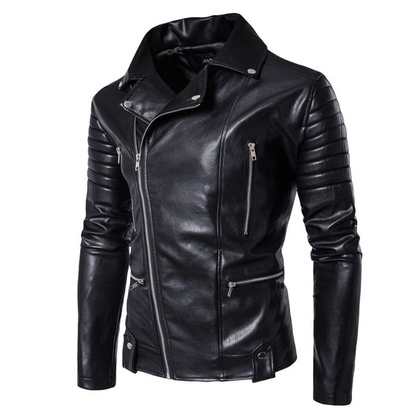 Men's Clothing New Men's Motorcycle Leather Jacket Multi zipper Men's Leather Jacket 1800 B003_desvips.com