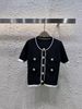 Baman Button Thin Elegant Cardigan Small Fragrance Summer Sleeve French Knit Color Block New Short Top_desvips.com