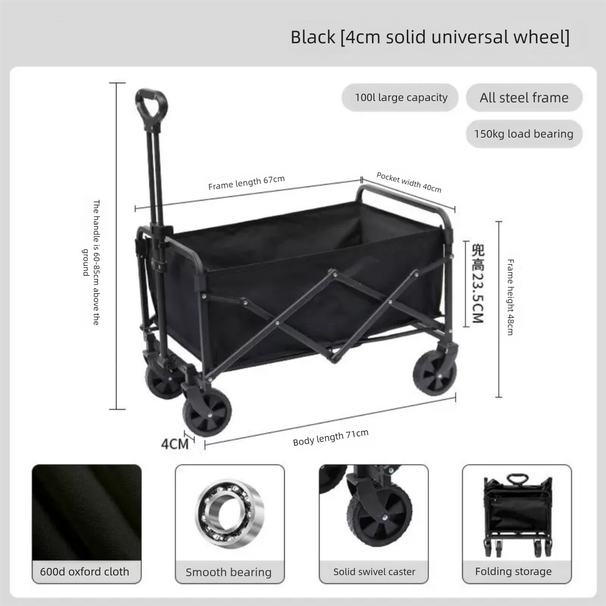 Outdoor Portable Picnic Trolley Small Trailer Camping Stall Folding Cart_desvips.com