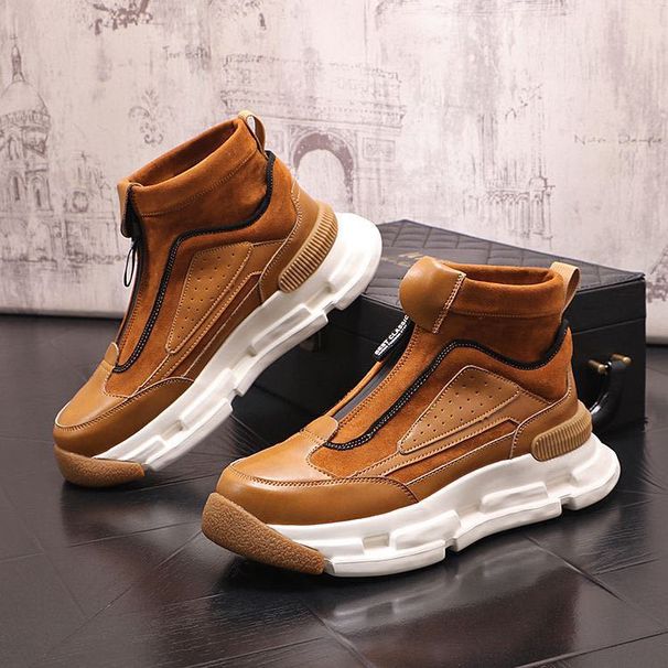 High-top Trendy Autumn New Versatile Thick-soled Heightening Work Boots Lazy Set-foot Casual Men's Shoes Wholesale_desvips.com