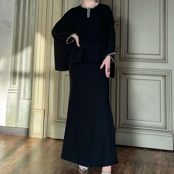 Women's Clothing Autumn New Round Neck Bat Sleeve Waist Slim Dress Suit for Women_desvips.com