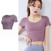 Short Yoga Top With Elastic Band & Chest Pad, Compressive, Buttery-soft, Short-sleeve_desvips.com