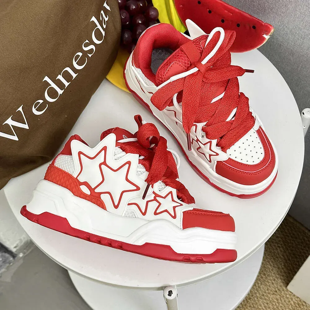 Xiaolangte In Stock Sneakers White Thick Soled Loafers Couples Height Increasing Thickened Casual Sports Star Shoes For_desvips.com