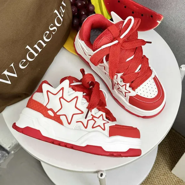 Xiaolangte In Stock Sneakers White Thick Soled Loafers Couples Height Increasing Thickened Casual Sports Star Shoes For_desvips.com