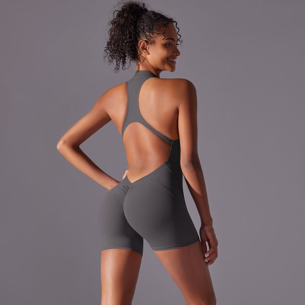 New Cross Border Solid Color High Strength Nude Tight Sports Beautiful Back Jumpsuit Yoga Suit Tight Running Fitness Clothes_desvips.com