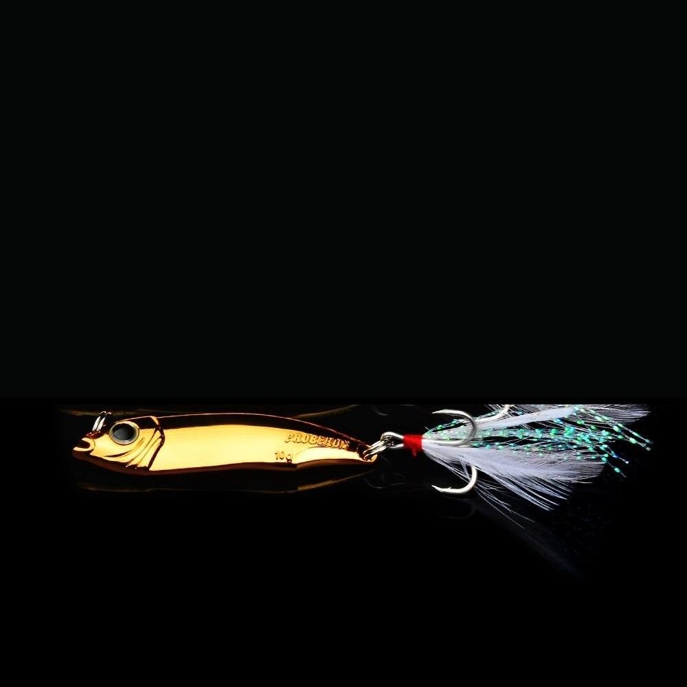 1pcs 10g 5.5cm Electroplated Iron Plate Bait Sinking Sea Fishing Lure Feather Hook Fake Bait Rotating Sequin Mackerel Bait_desvips.com