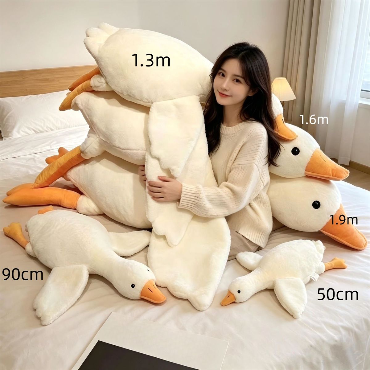 White Pillow Plush Toy Big Goose Stuffed Animal Bed Leg Hugging Sleeping Doll Birthday Gift For Girls_desvips.com