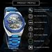 Forsining Silver Automatic Watch Men 3D Diamond Dial Irregular Tourbillon Skeleton Mechanical Wristwatches Luminous_desvips.com