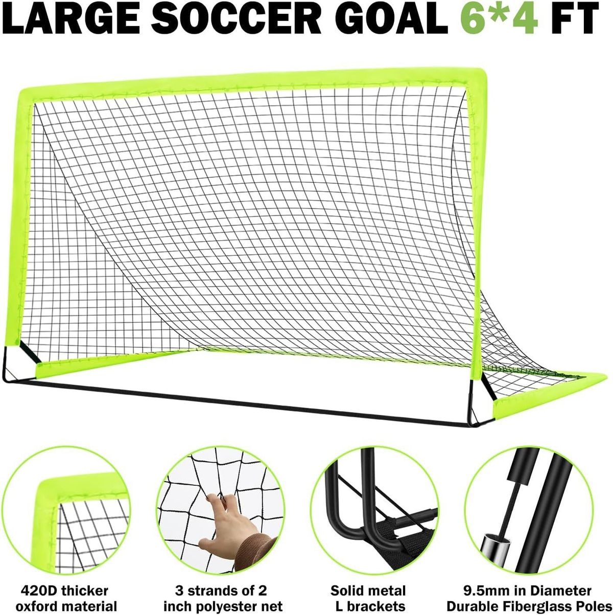 6x4ft Portable Soccer Goal For Teens - Easy Setup Detachable Football Goal With Carry Bag_desvips.com