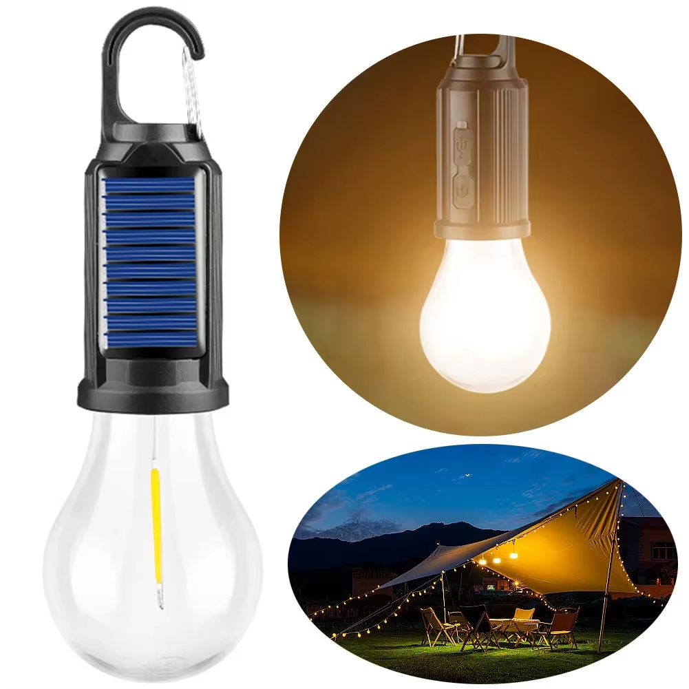 LED Solar Camping Lights USB Rechargeable Bulbs Lamp Dimmable With Hooks Vintage Light For Hiking Tent Lantern Outdoor L_desvips.com
