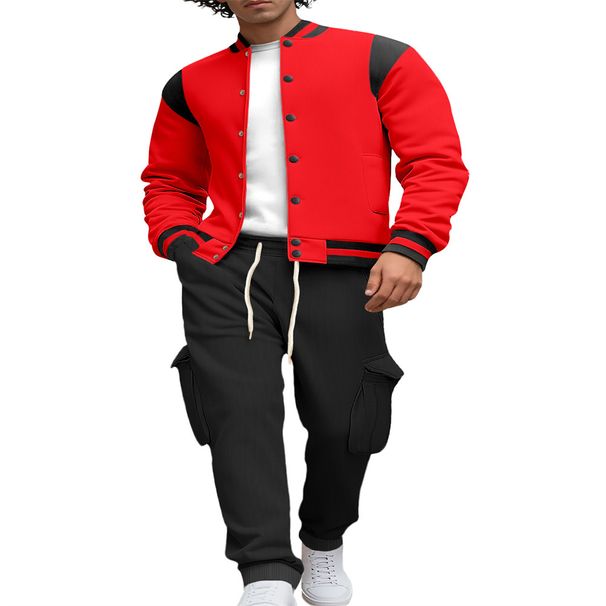 2026 Fashion European-USA Style Tracksuits Youth/Men Stand Collar Single-Breasted Baseball Uniform + Lace-Up Sweatpants Splicing Two-Piece Sport Suits_desvips.com