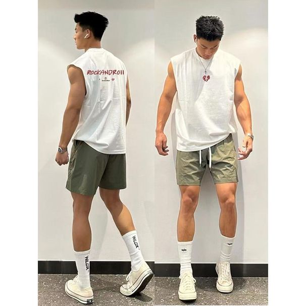 American Style Versatile Loose Tank Top For Men Summer Trendy Brand Design Cool Pure Cotton Basketball Sports Sleeveless_desvips.com