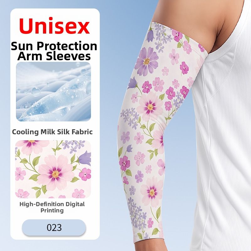 Loose Fit Sun Protection Ice Sleeves Non-Slip Digital Print High Elastic Long Sports Cycling Sleeves_desvips.com