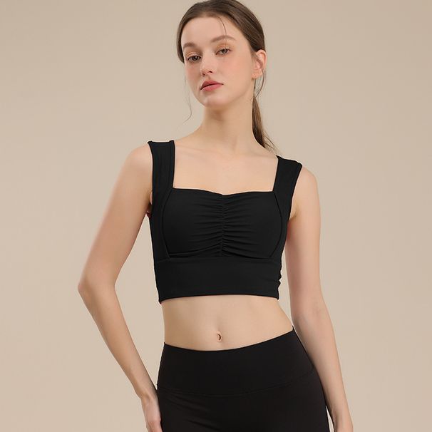 One-piece Ruched Wide Strap Sports Bra For Women, Barely-there Feel, Gathered, Beautiful Back, Fitness High-intensity_desvips.com