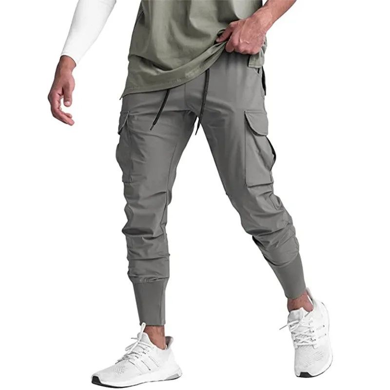 New Woven Sport Men's Fitness Trousers Multi-pocket Thin Loose Quick-Drying Stretchy Sweatpants Running Training Pants_desvips.com