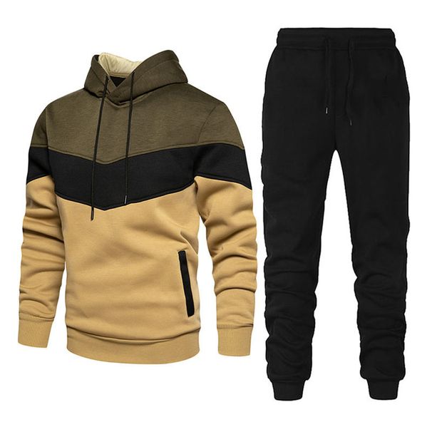 2024 Spring And Autumn Pullover Hooded Sweater Set Men's Leisure Trend Splice Sports Couple Dress_desvips.com