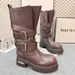 Cowhide Version~Venom 2025 New Thick-Soled Height-Increasing Retro Belt Buckle Knight Long High Boots_desvips.com