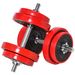 Set Di Manubri Pesi 2 In 1 Da 20kg, Dischi Con Rivestimento In Plastica Antigraffio, Rosso E Nero_desvips.com