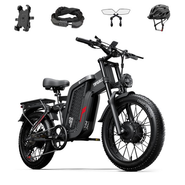 TIFGALOP Adult Electric Bicycle, 2000W Front And Rear Dual Motors, 52V 24Ah Lithium-ion Battery, 20-inch Wide Tires, Dual Hydraulic Disc Brakes._desvips.com