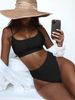 Women's split swimsuit sexy swimsuit solid color high waist bikini_desvips.com