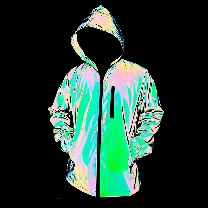 Men's Night Reflective Windproof Hooded Jacket Hip-hop Streetwear Couple Trend Coat For Outdoor Cycling Jogging Safety_desvips.com