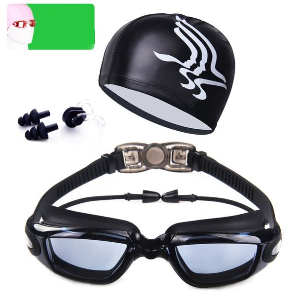 Swimming Caps HD Anti Fog Swimming Goggles For Men And Women Large Frame Electroplated Swimming Goggles With Swimming Cap_desvips.com