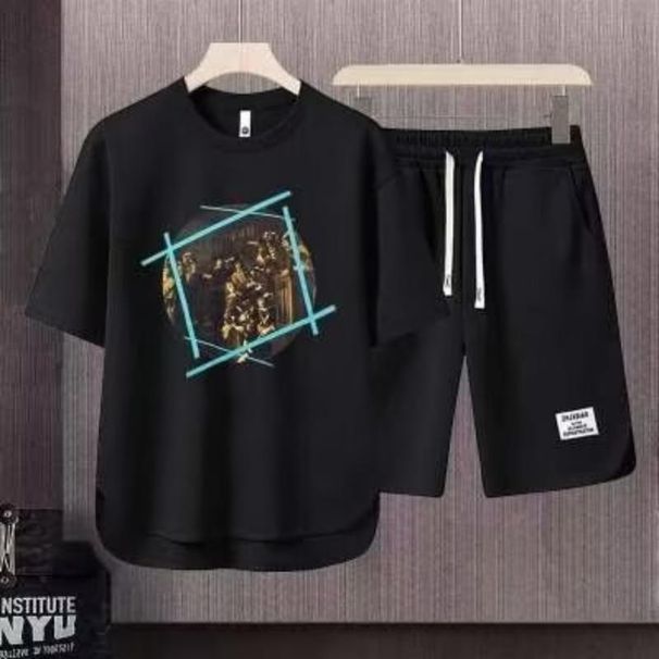 Men's Clothing 2024 Waffle Casual Summer Suit Loose Teen Short sleeved T shirt Shorts Handsome Two piece Suit_desvips.com