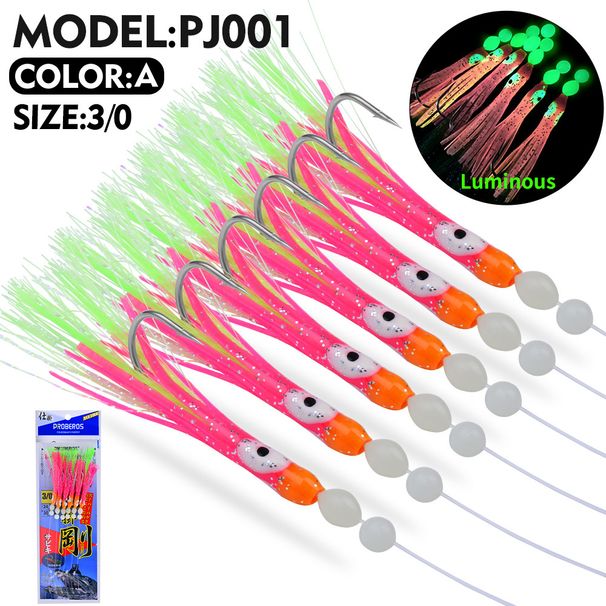 Luminous Squid Hook For And Mackerel, Boat Big Fish Bionic Lure Hook, 6 Hooks White Swordfish Hanging Fishing Set_desvips.com